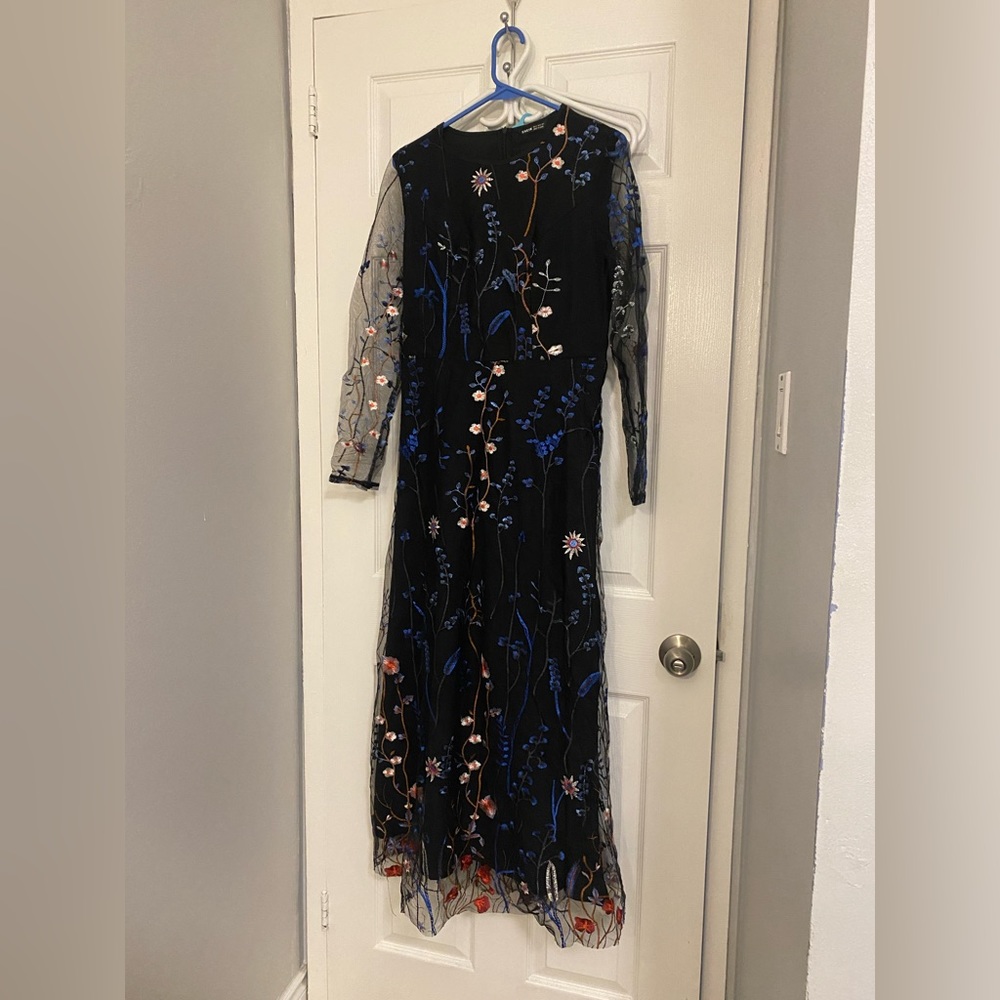 Shein floral embroidered dress net sleeve long sleeve modest